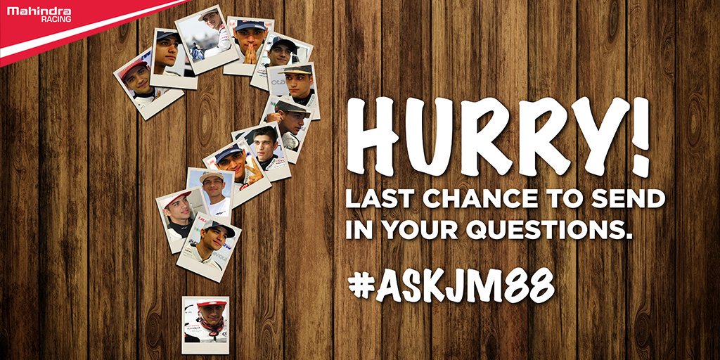 Time is running out!

Get tweeting with #AskJM88

LIVE Q&amp;A tomorrow at 21:00hrs (IST)

#Moto3 #CatalanGP