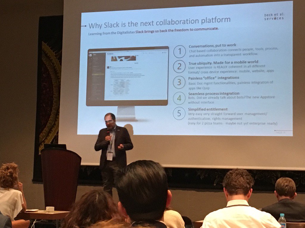 @beaservices1 offering a personal #slack demo tonight! <a href="/IsabelDeClercq/">Isabel De Clercq</a>, I guess he said "Champaign" #entdigi