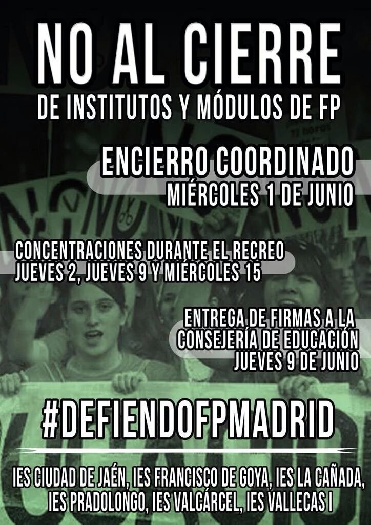 SOSvalcarcel's tweet photo. RT Por una FP pública para todos. @_infoLibre #DefiendoFPMadrid #CrisToValcarcel https://t.co/jjiS1zg5IE