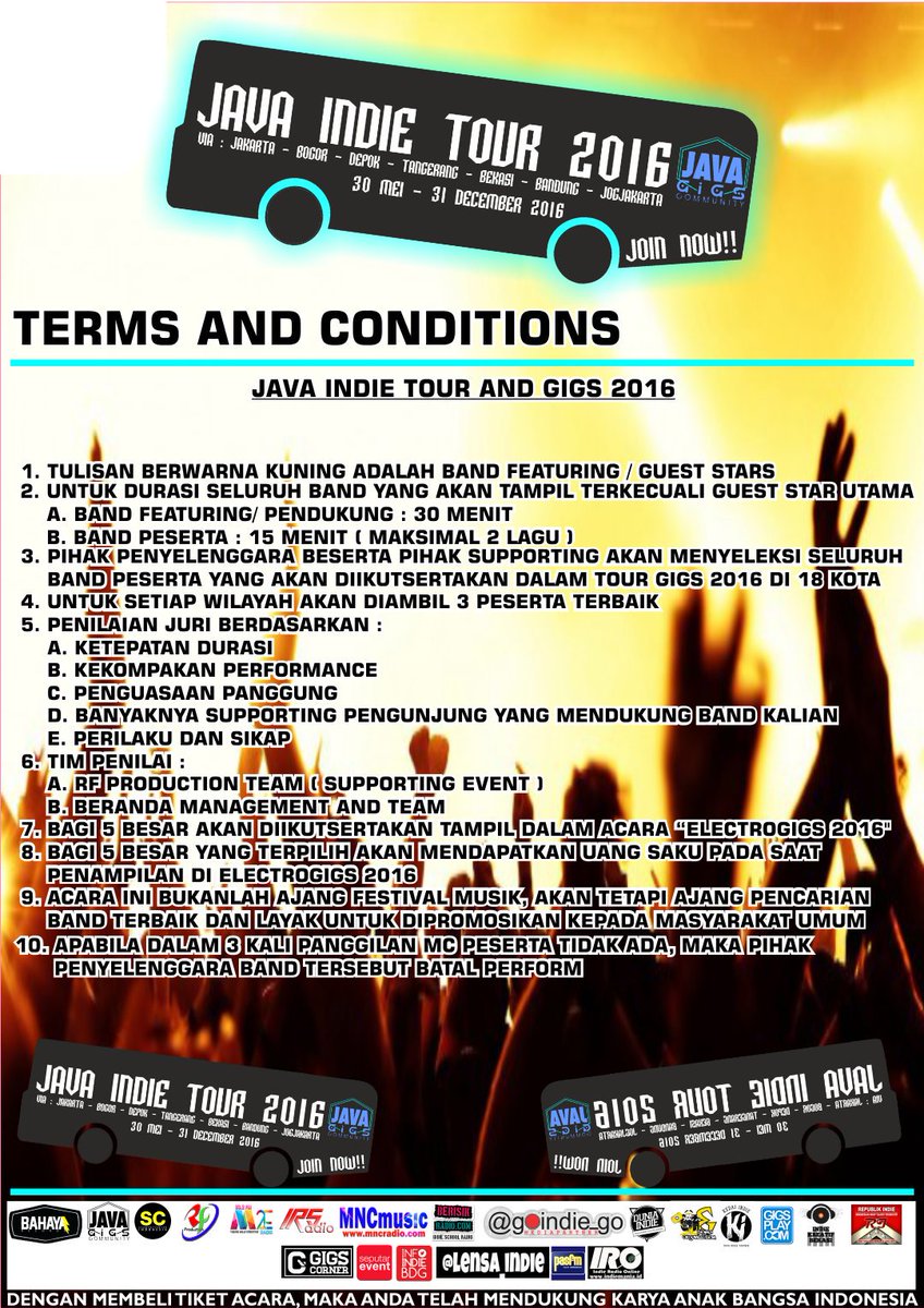 Terima and Condition Seleksi Band Wilayah Bekasi Indie Gigs 2016.. Ayoo Main Sekeren2nya biar bisa ikut tur kita2