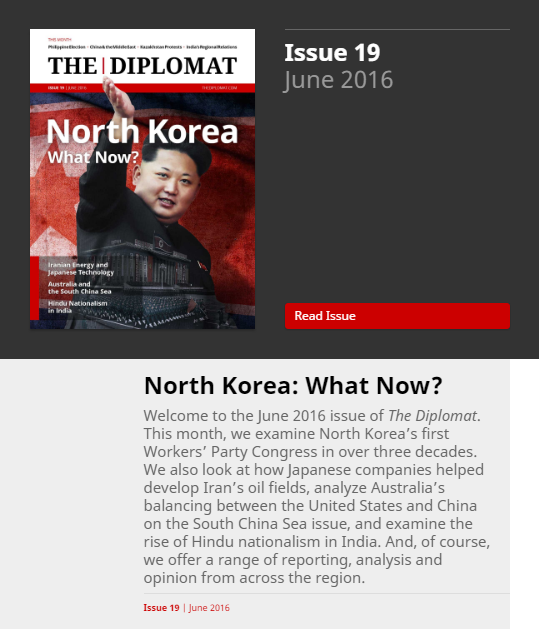 Diplomat_APAC's tweet photo. June '16 issue of @Diplomat_APAC magazine is out now, with #NorthKorea, #Iran and much more https://t.co/3gYc93IxSc https://t.co/5j66ydYIp5