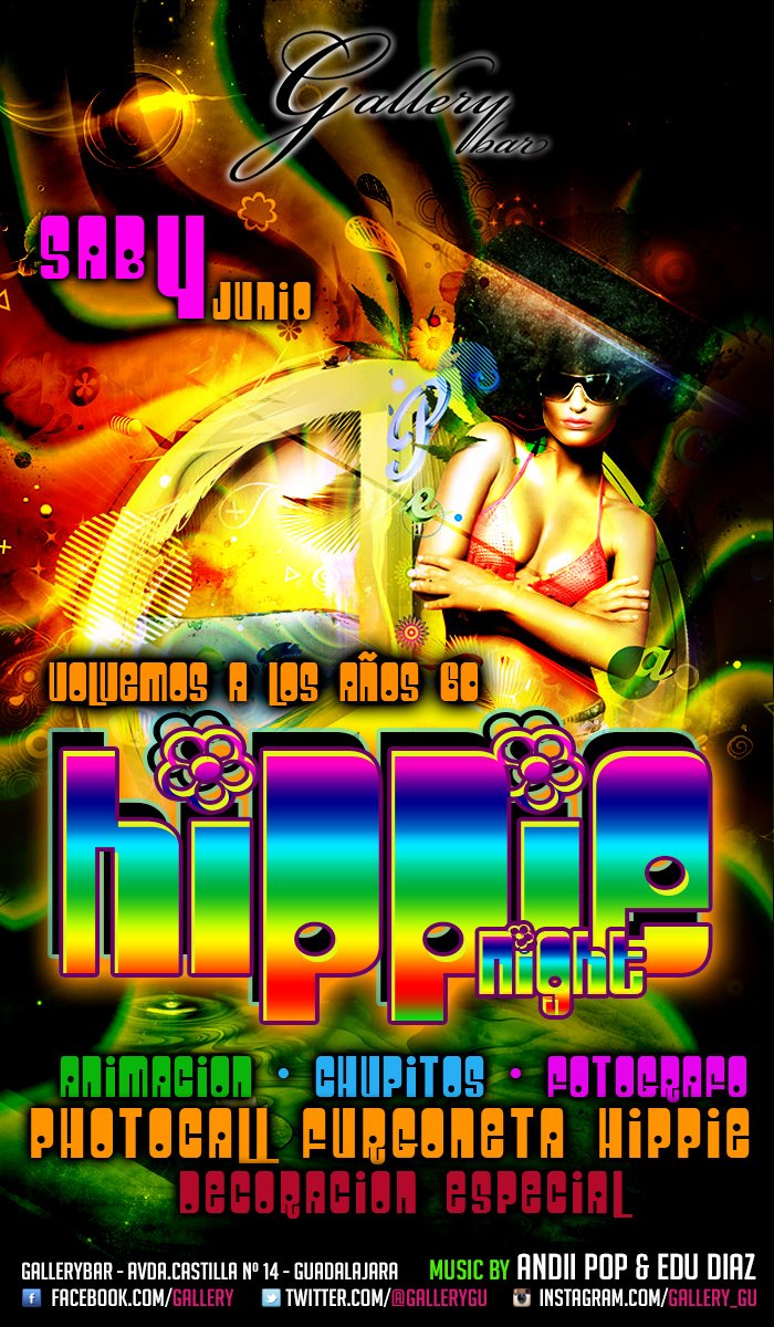 GalleryGU's tweet photo. Este sábado 4, noche hippie en @GalleryGU. Volvemos a los 60 por una noche. Te esperamos con todo el amor del mundo! https://t.co/zApHhLbQwT