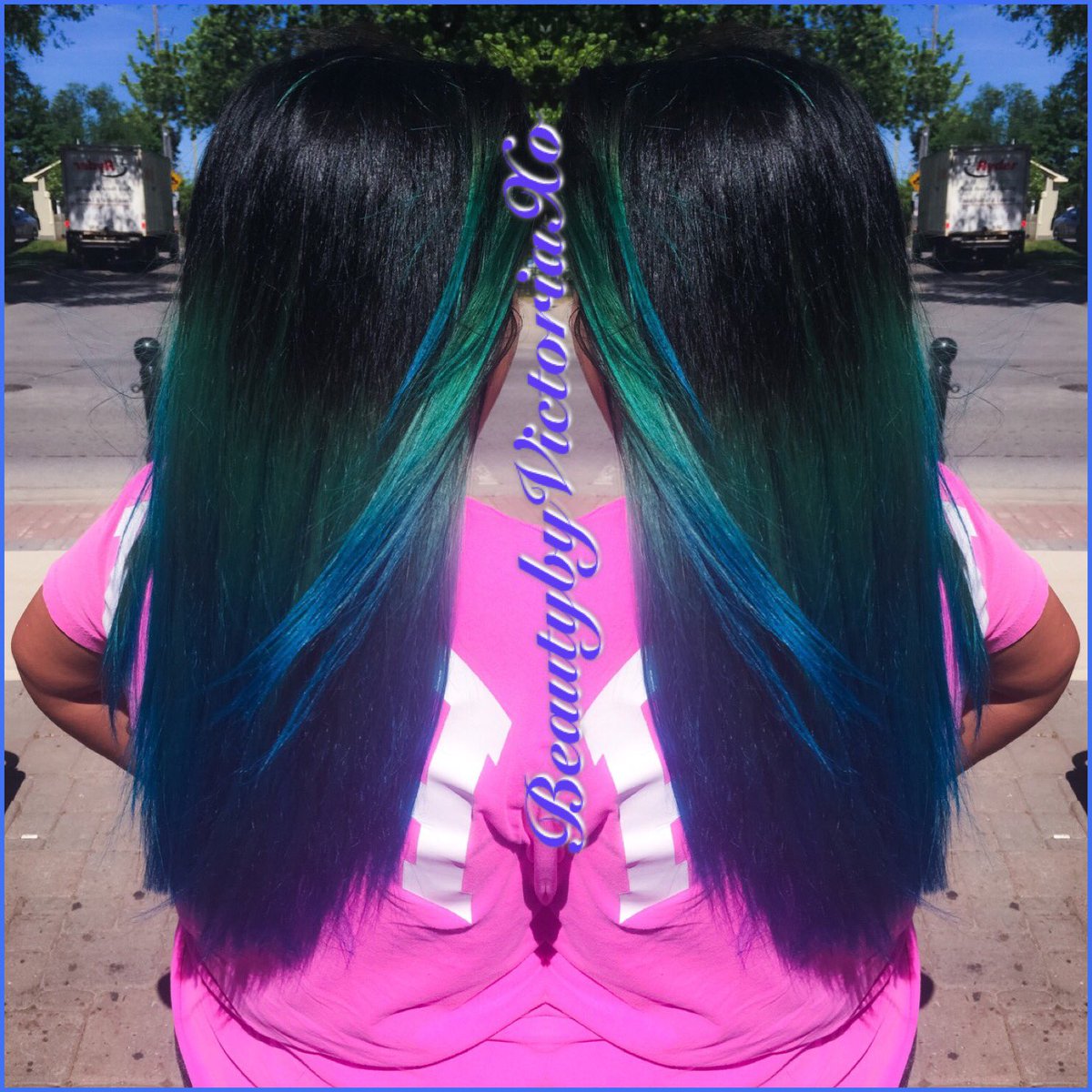 VictoriaCutajar's tweet photo. Green to blue fade 💋 #hairstylist #goldwell #bluehair #greenhair #elumen #mermaidhair #beauty https://t.co/DwzyaVcwjX