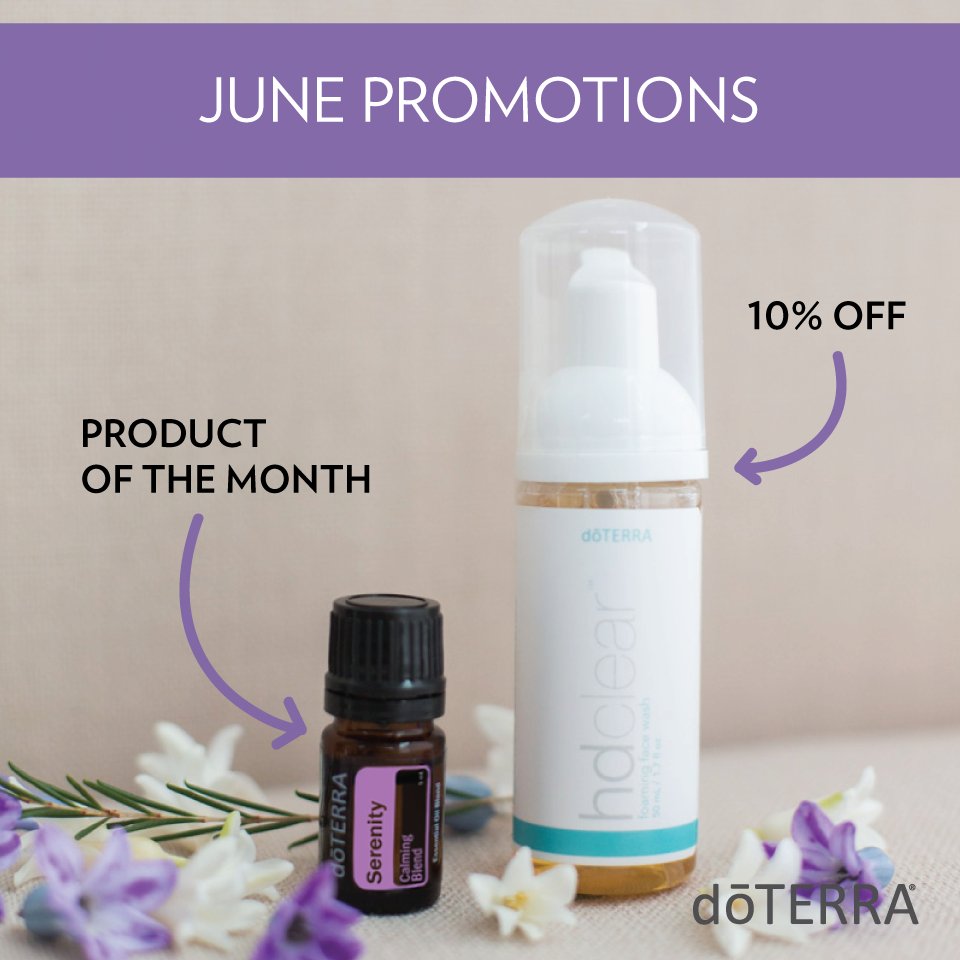 doterra's tweet photo. #JunePromos Save 10% on doTERRA HD Clear® Foaming Face Wash. The Product of the Month is 5ml Serenity Calming blend. https://t.co/kY6PnpRazW