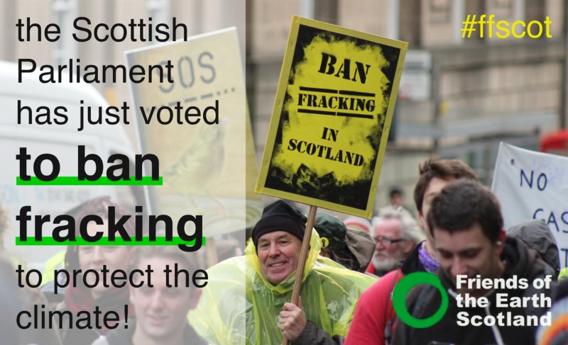 FoEScot's tweet photo. Brilliant news for Scotland: we can ban #fracking! #ffscot https://t.co/jH7nHGNR5Z