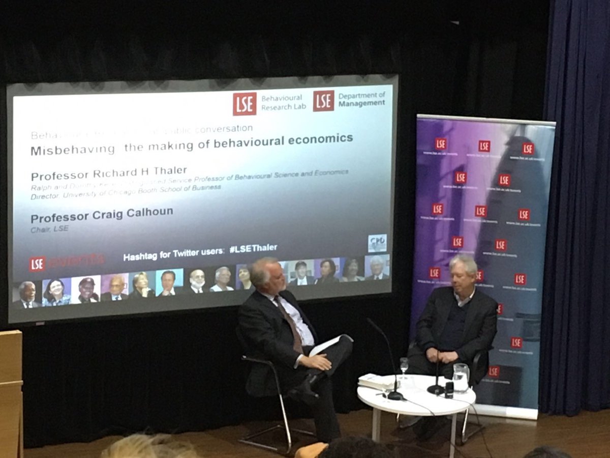 "Economics was Behavioural up until Keynes and Samuelson. After then writing down equations changed that" #LSEThaler https://t.co/FayseB168E