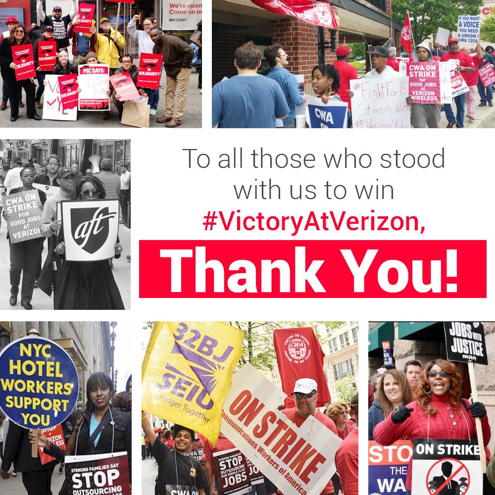 The support was overwhelming. 
Thank you to all who stood with us to win #VictoryatVerizon. 
#VerizonStrike. #1u.