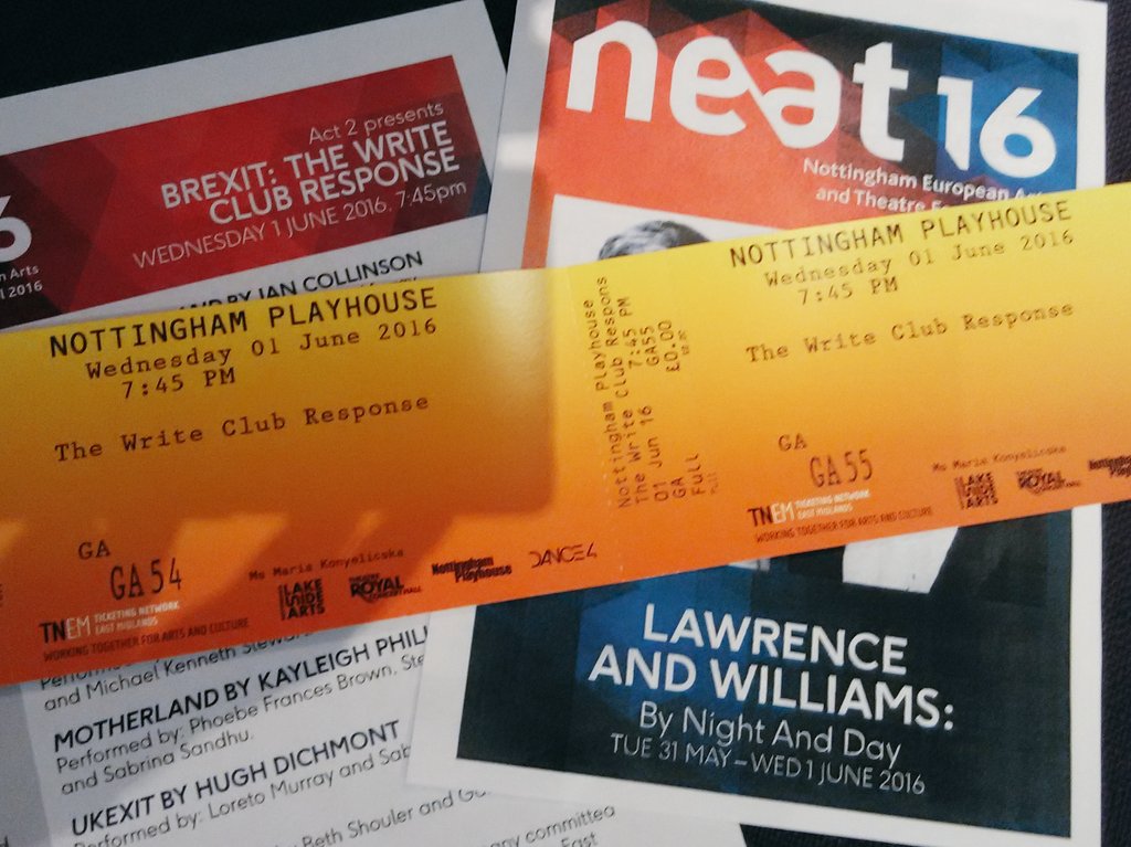 neatfestival's tweet photo. It was hard to decide where to go this evening! #NeatStudio #neat16 #Brexit @NottmPlayhouse @Act2playwriting https://t.co/UazU9lQCpI