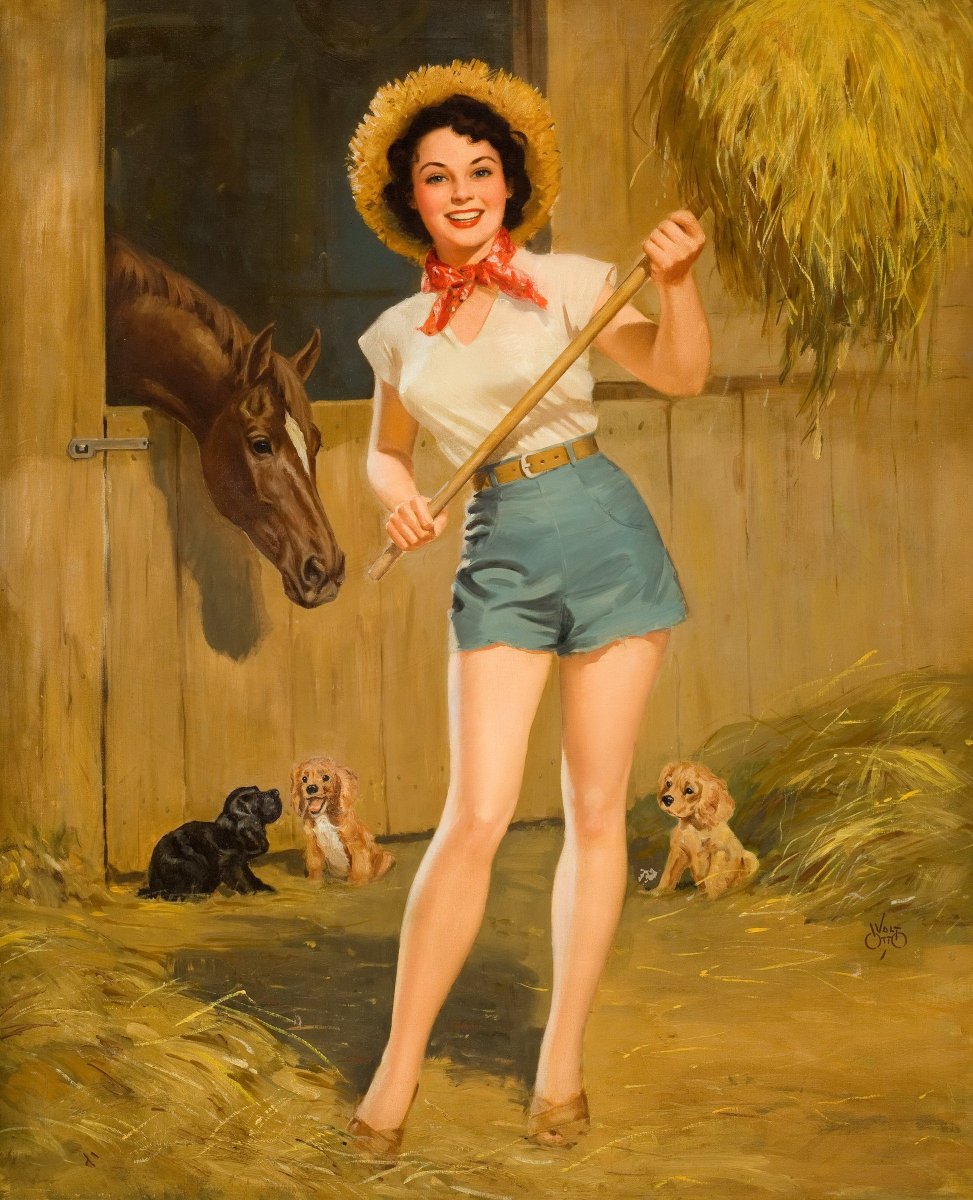 Art by Walt Otto. #heygirl #WaltOtto #pinup #pinupgirl #farmgirls #shitshow...