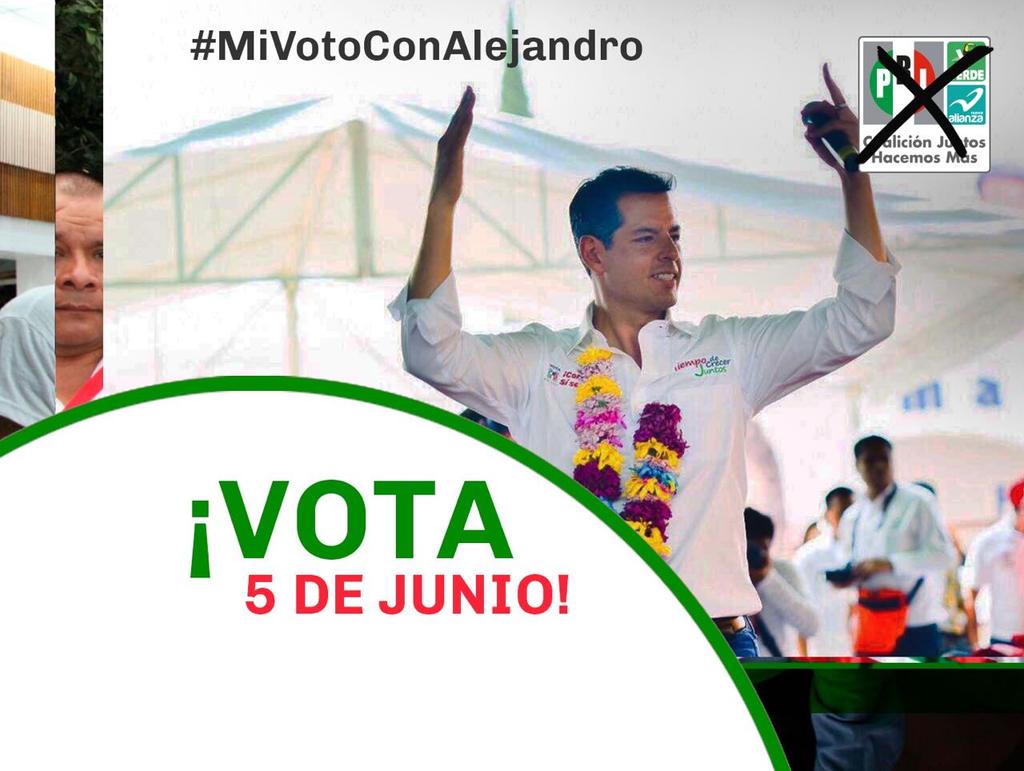 Estoy con <a href="/alejandromurat/">Alejandro Murat</a>  este #5DeJunio #MivotoconAlejandro buscará un Oaxaca de realidades y no de palabras.