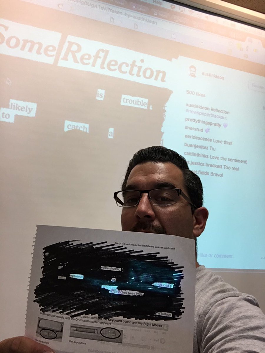 techninja7's tweet image. Writing a black out poem in the style of @austinkleon with @billselak #educoach #weirded @LesleeOBarton #tosachat