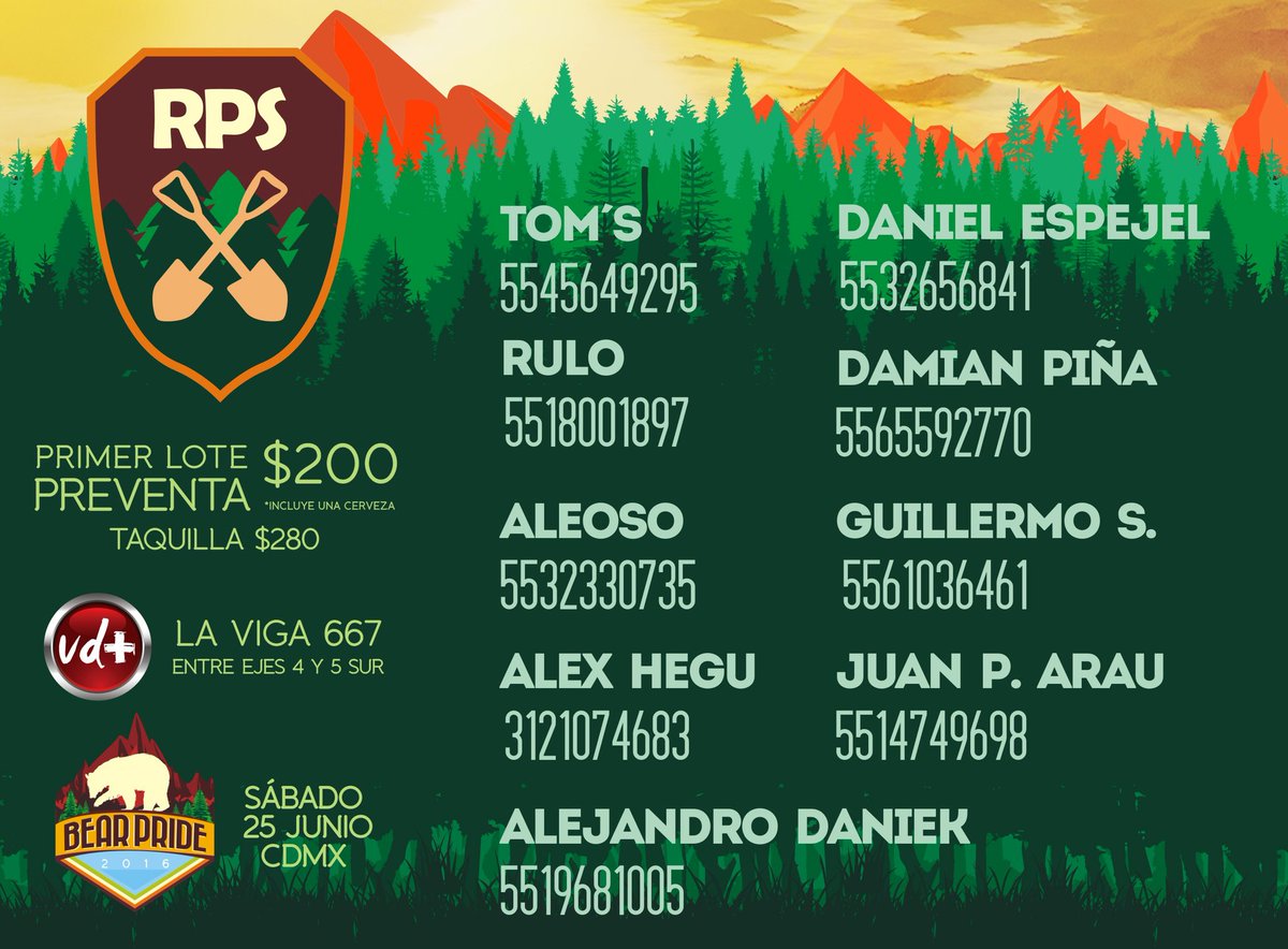 Bearmex's tweet photo. #BearPride16 Preventa 1er LOTE $200, contacta a nuestro equipo de RPS, 25 junio CDMX, Centro de Espectáculos VD+ https://t.co/aQtfFU3seT
