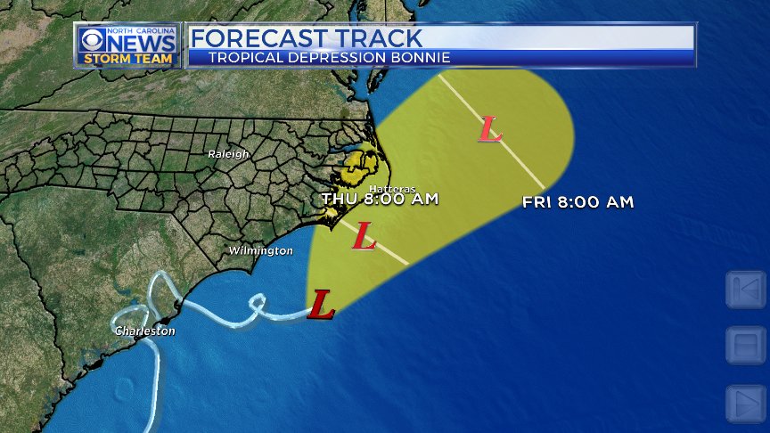 BillReh's tweet photo. Happy First Day of Hurricane Season...Tropics quiet. Remnants of Bonnie still around. #GoneLoopy #ncwx @wncn https://t.co/FxOowiSSVT