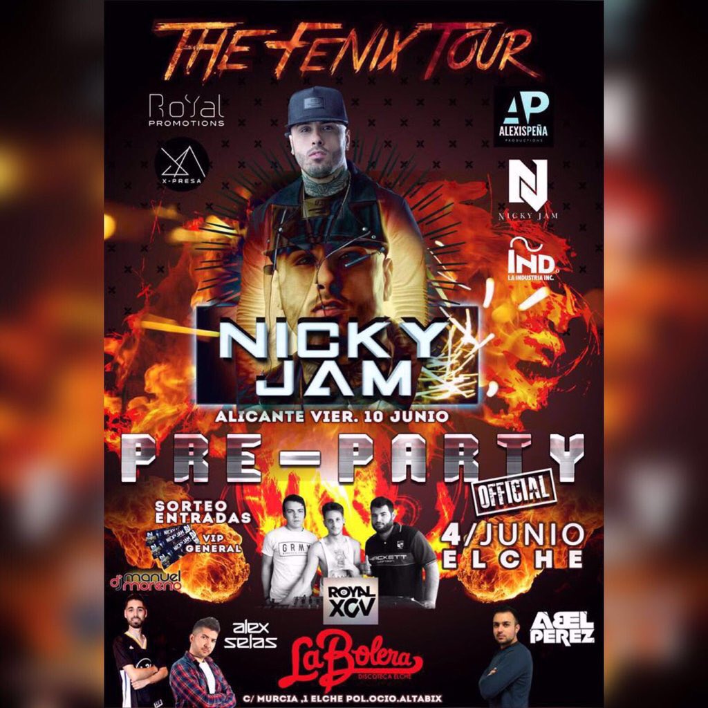 ShishaNaturales's tweet image. Sabado 4 junio PRE - PARTY Nicky Jam con sorteo de entradas y en cabina los mejores djs @LaBoleraElche no faltes