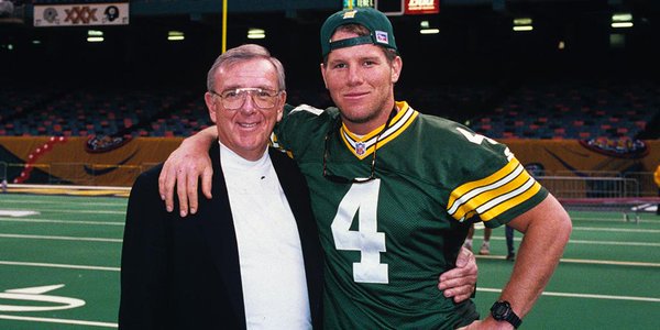 BrettFavre's tweet photo. Would've never suited up for the @packers if it weren't for Ron. An honor to be inducted in the HOF a year after you https://t.co/dXm5JJNSti
