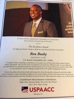 usblackchambers's tweet photo. Great News! Today USBC's Pres Ron Busby received the Excellence Award from @USPAACC_EF https://t.co/sgqq1G4vwo