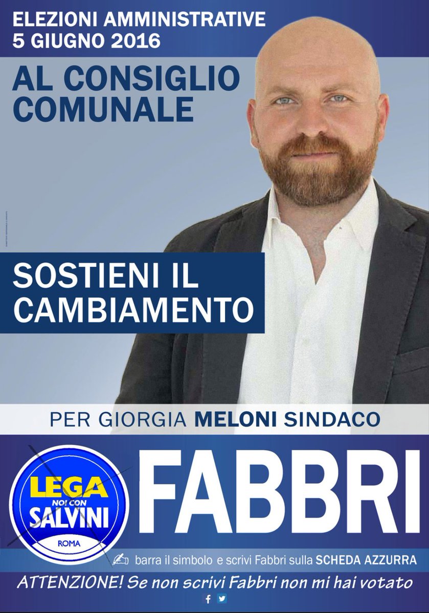 A Roma SOSTIENI IL CAMBIAMENTO, vota #Lega <a href="/Noiconsalvini/">Noi con Salvini</a> e scrivi FABBRI per <a href="/GiorgiaMeloni/">Giorgia Meloni</a> sindaco
