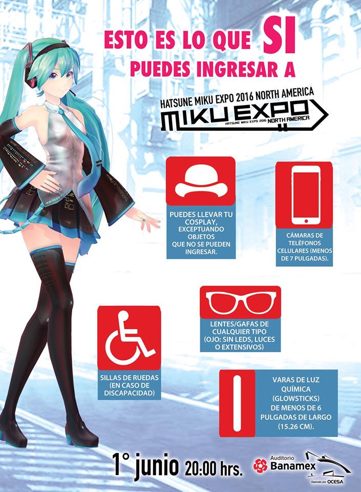 MikuExpoMTY's tweet photo. Les informamos lo que Sí pueden llevar a #MikuExpo #HatsuneMiku #MikuExpo2016 https://t.co/5Ud4xQ2i8m
