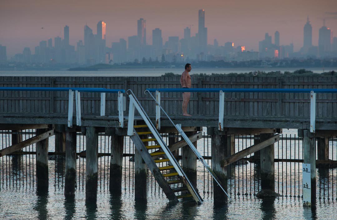 Five degrees in #Melbourne this morning &amp; this brave soul took a swim <a href="/BrightonBaths/">Brighton Baths</a> #winter Photo: <a href="/southey70/">Jason South</a>
