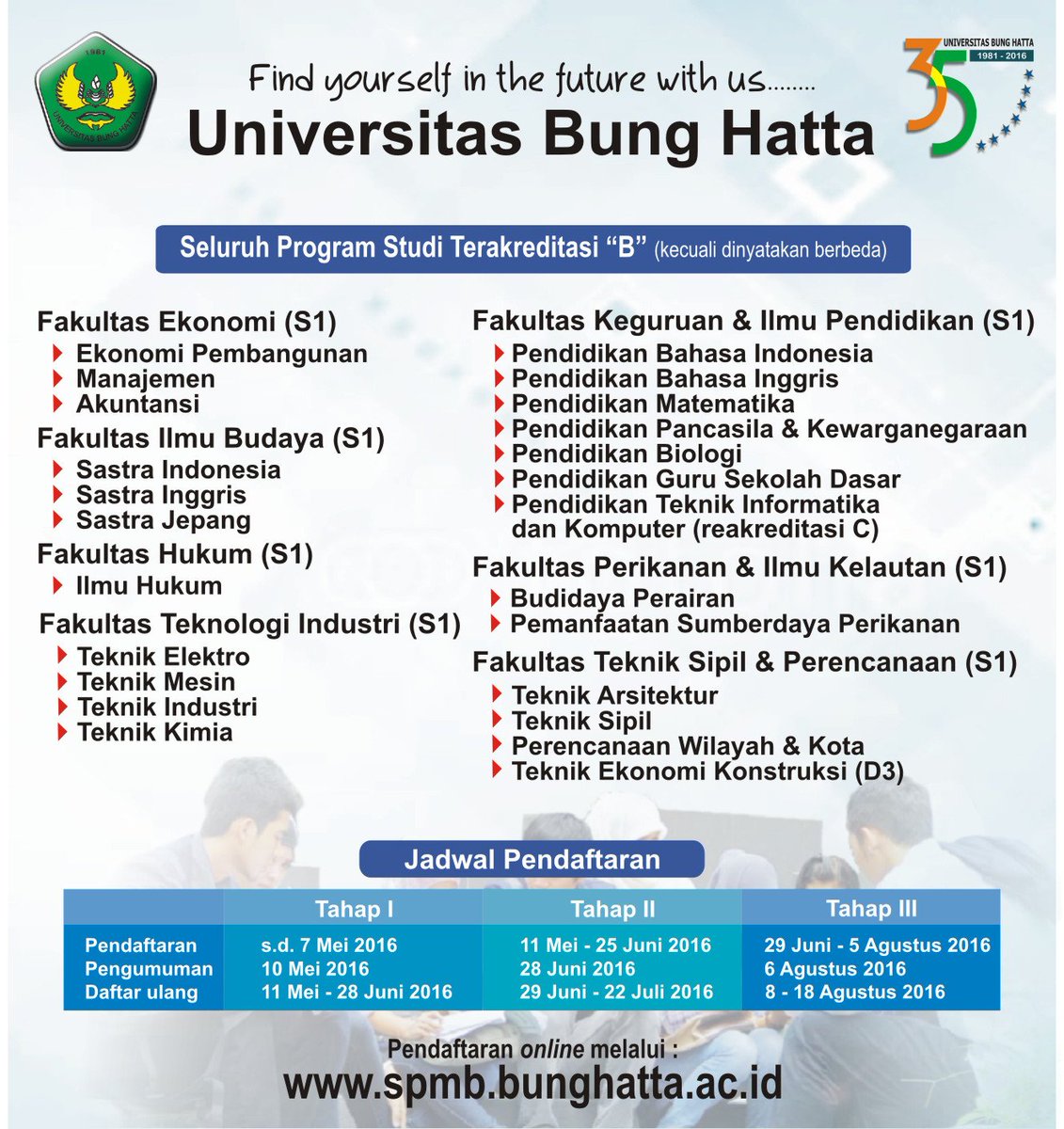 Binggung mau kuliah dimana? Segera daftar ke #UniversitasBungHatta. Pendaftaran klik spmb.bunghatta.ac.id