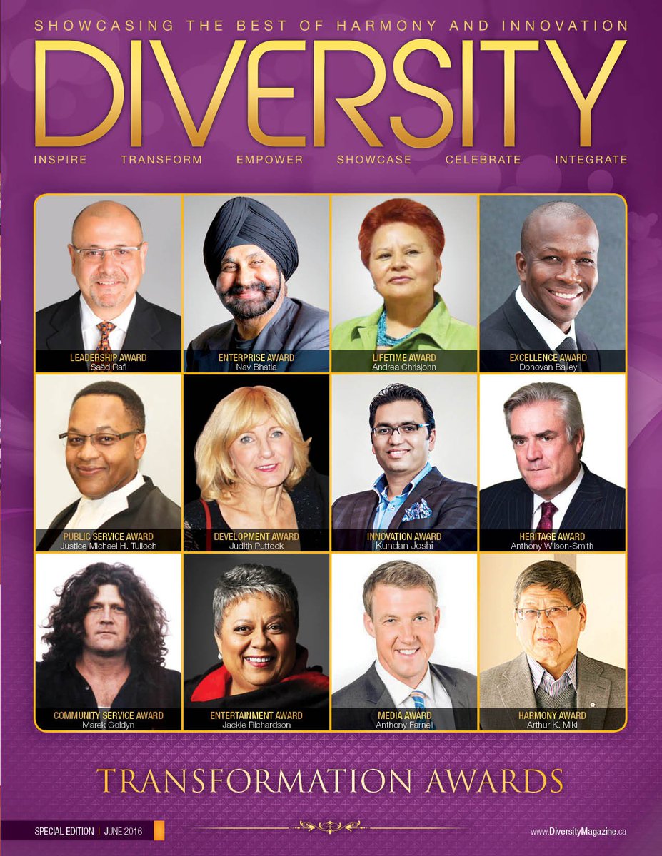 DiversityMag7's tweet photo. 12 distinguished individuals to receive prestigious Transformation  Awards on June 4th. Royal York Hotel https://t.co/V1ecCUdS1S