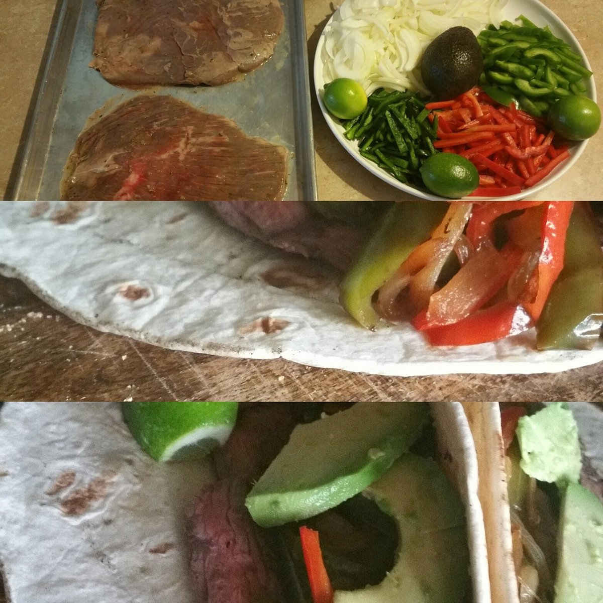 _InspiredbyFire's tweet photo. Grilled mojo flank steak, smoked peppers, poblanos, and onions. Gotta avocado and lime. #hellyeahfajitas https://t.co/Do9biO5oFt