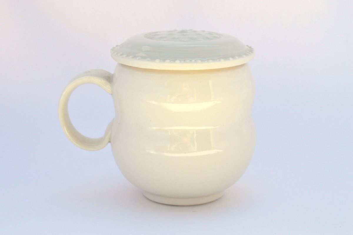 White Mug with Lid, Handmade Pottery. Mother's Day. Birthday … tuppu.net/dfbb3ded #JLCPottery #UniqueCoffeeMugs