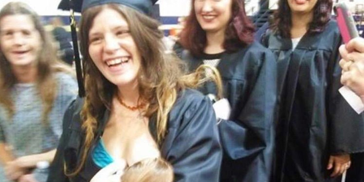 Mom breastfeeding at graduation gives new meaning to multitasking huff.to/1P6Bl45