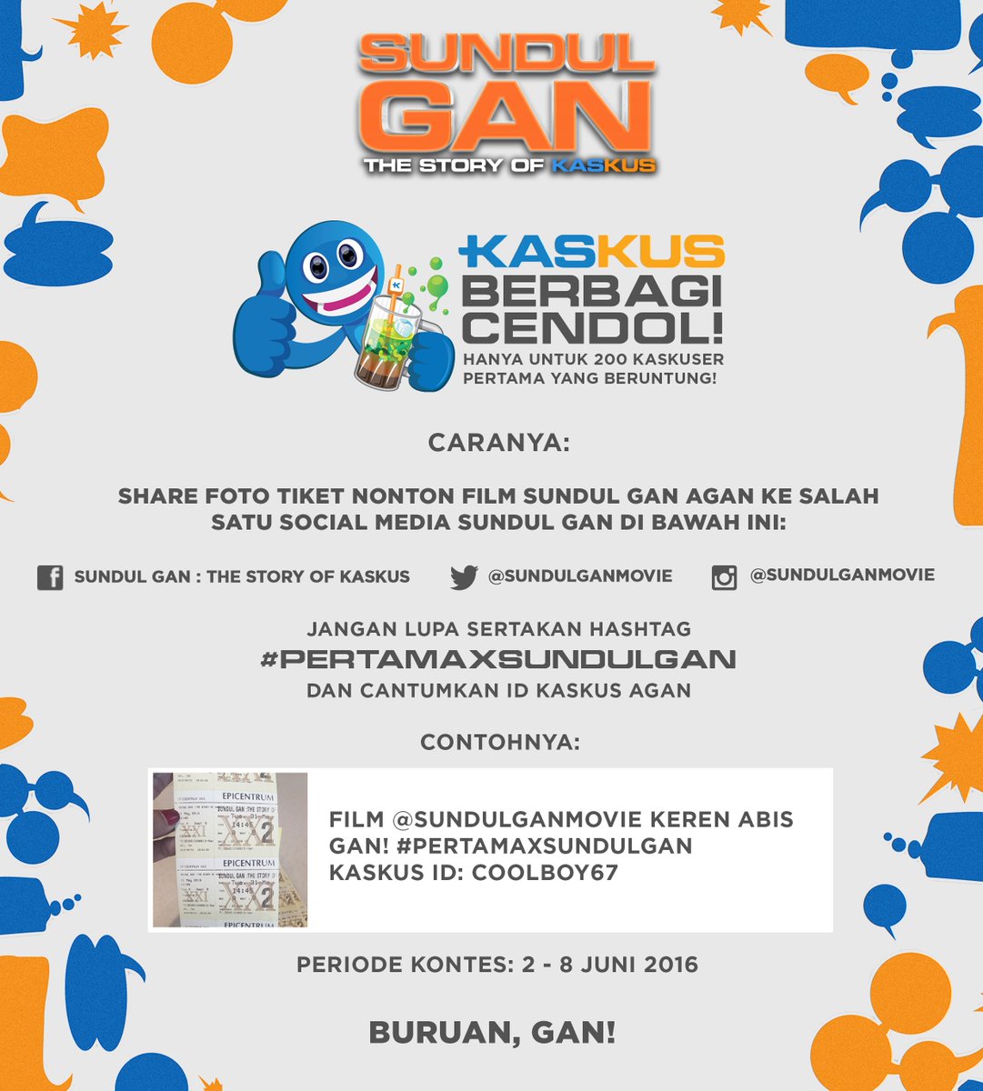 HORE! Ada bagi-bagi cendol utk Kaskuser yg nonton film Sundul Gan. Simak caranya di gambar ini. Jangan kelewatan ya!