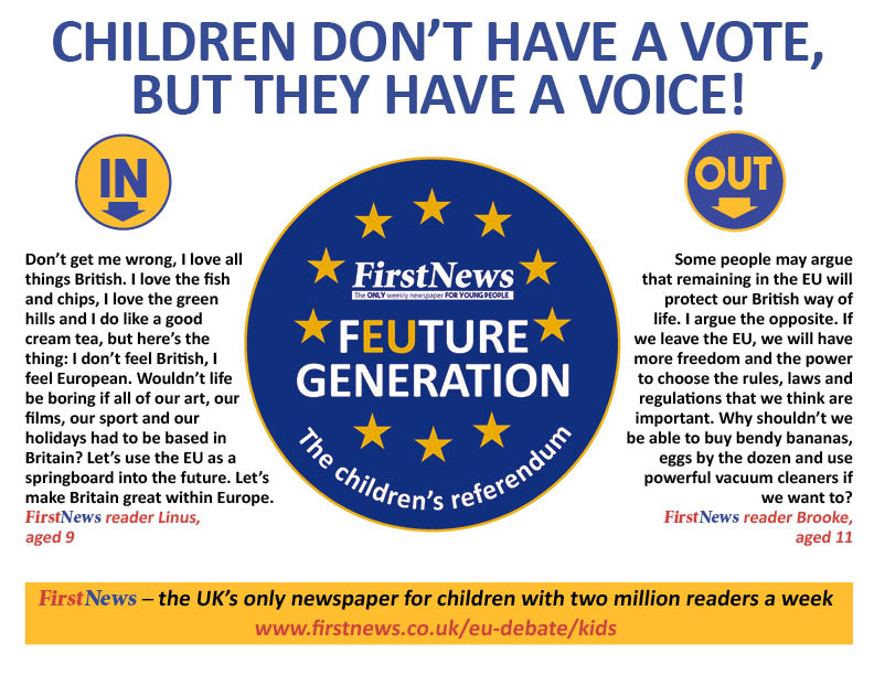 FirstNewsEditor's tweet photo. Children don't have a vote, but they have a voice! #EUreferendum @First_News @FirstNews_Teach @firstnews_int https://t.co/kVlyGUQedW
