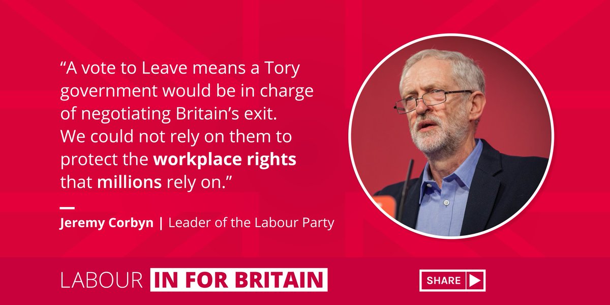 UKLabour's tweet photo. If we left the EU, we'd put our workplace rights in the hands of the Tories. We cannot allow this. @jeremycorbyn https://t.co/eHOkf1LWVY