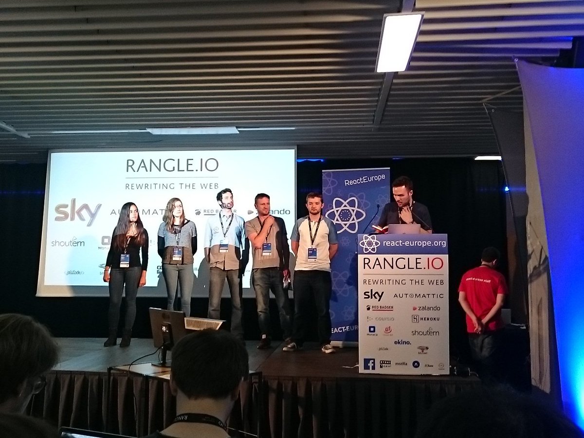 MCirlanaru's tweet photo. #LondonReact organisers, @redbadgerteam on stage at #ReactEurope https://t.co/7O8Egi1UaT