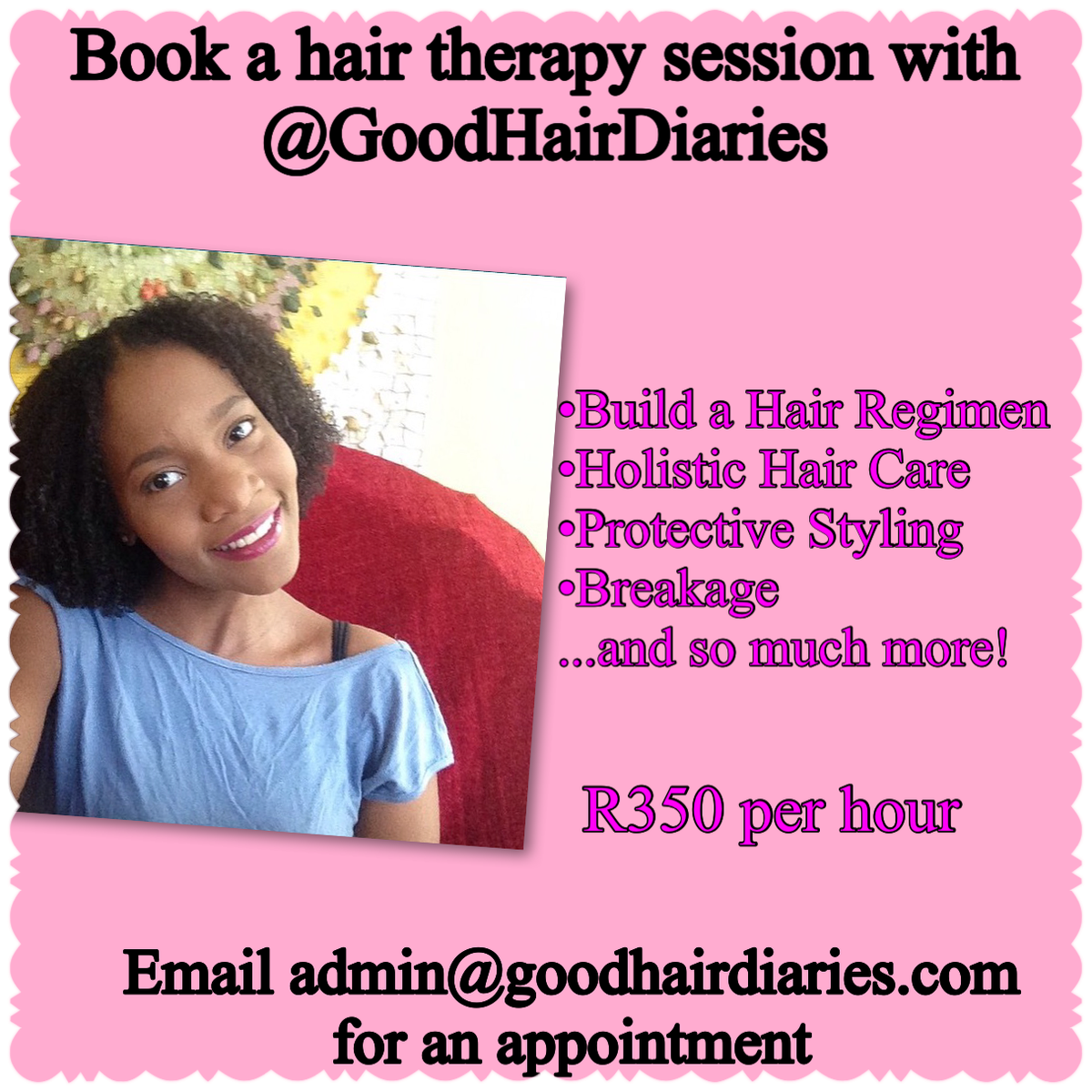 GoodHairDiaries's tweet photo. In need of hair therapy? Book a consultation with @GoodHairDiaries today! #AskGHD Email admin@goodhairdiaries.com https://t.co/Gyz8JE5aKU