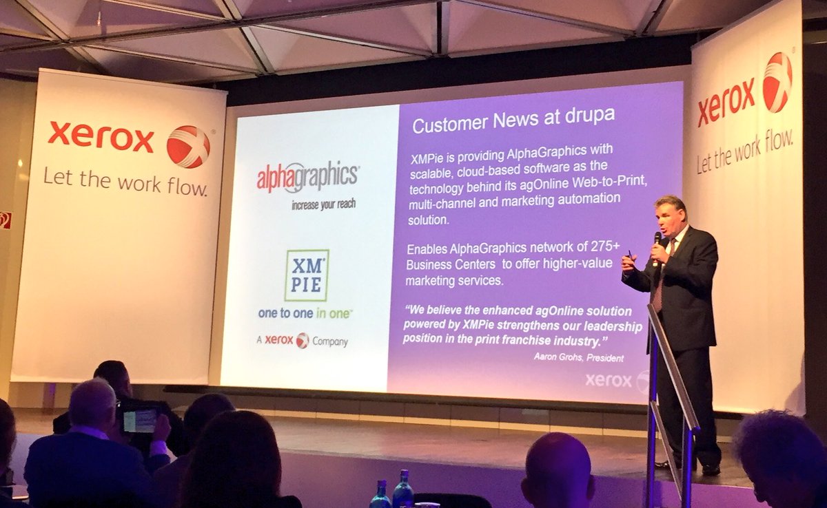 PrintingNews's tweet photo. .@AlphaGraphics @Xerox @XMPie partnering for software solutions. #drupa2016 https://t.co/yGr0VI3vDX