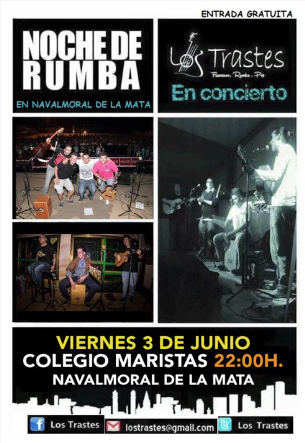 MAÑANA ESTAREMOS EN NAVALMORAL DE LA MATA!! #NosVamosDeRumba #LosTrastes #Concierto #CarreteraMantaYMuchoCompas