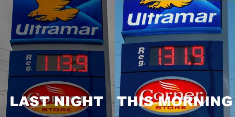 VOCMNEWS's tweet photo. Pain at the Pumps - Prices Soar as Government Gas Tax Doubles https://t.co/hr7LuQgdTA #nlpoli https://t.co/YBpfNHRiG7