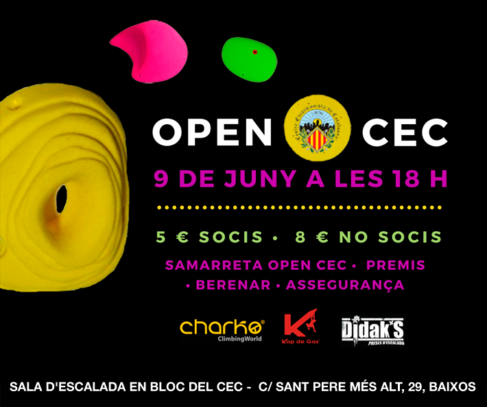 Ja són obertes les inscripcions per l'Open d'escalada en bloc del CEC!!! 
goo.gl/Q5QzsU