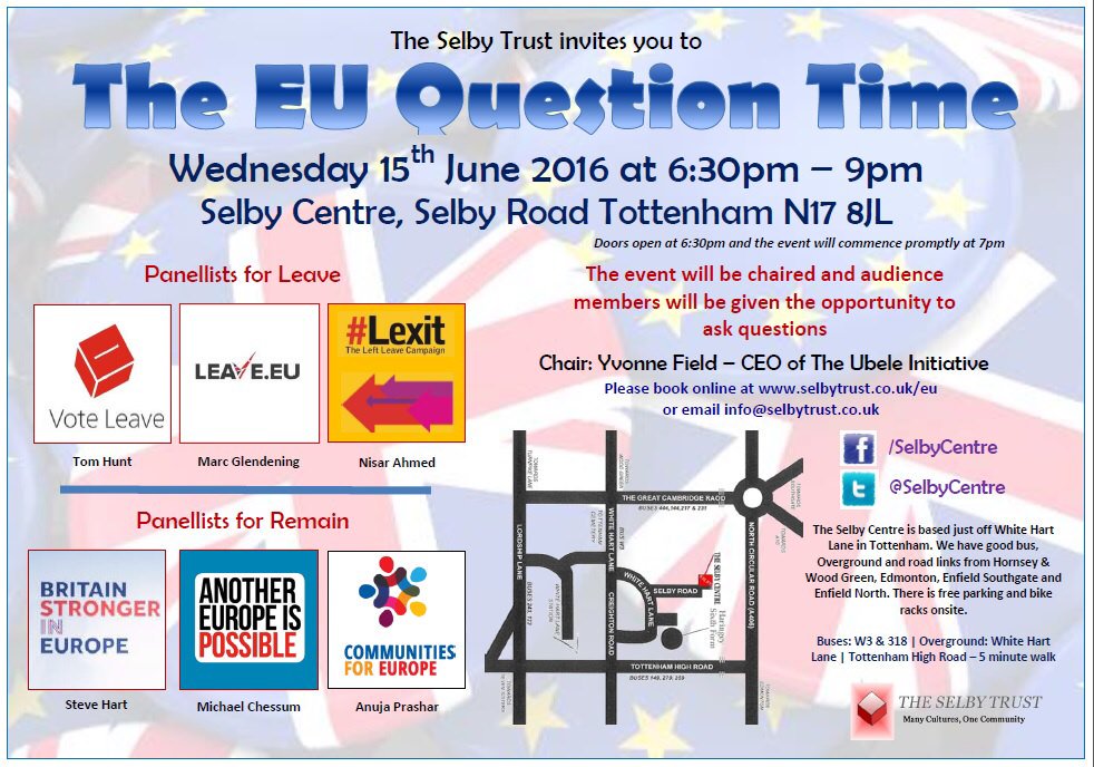 Spaces for our EU Question Time THIS WEDS are going fast. Book here: selbytrust.co.uk/eu