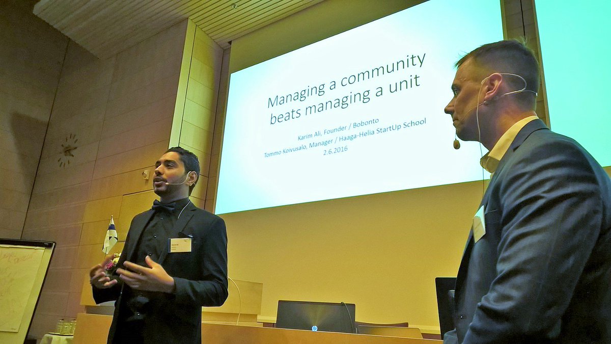hhstartupschool's tweet photo. Tommo Koivusalo, Manager of @hhstartupschool and Karim Ali of @bobontoimpact speaking at #UBForum #UBFHelsinki https://t.co/e4PgyvkhOU