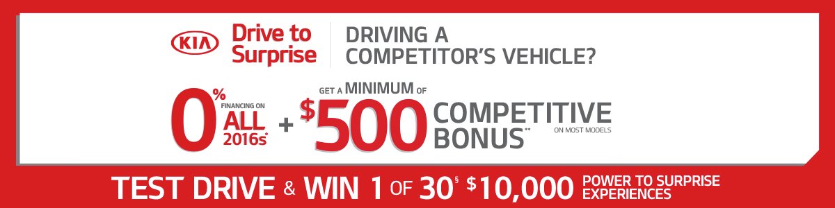 GusRevenbergKia's tweet photo. Make the switch to Kia and get a minimum of $500 competitive bonus on most models!! #DrivetoSurprise https://t.co/c4y1OJwYlm
