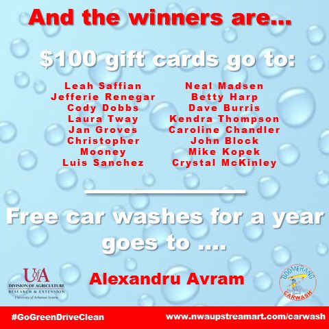 NWAUpStreamArt's tweet photo. Congrats to the winners of the #gogreendriveclean sweepstakes! If you are a winner, Contact me! https://t.co/a2dH7Tcpac