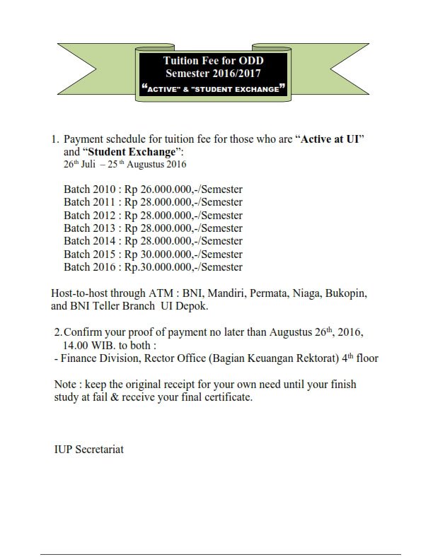 kkifeui's tweet photo. ANOUNCEMENT
For Tuition Fee "ACTIVE" &amp; "STUDENT EXCHANGE" 
ODD SEMSTER 2016/2017 https://t.co/wuggoGhj39
