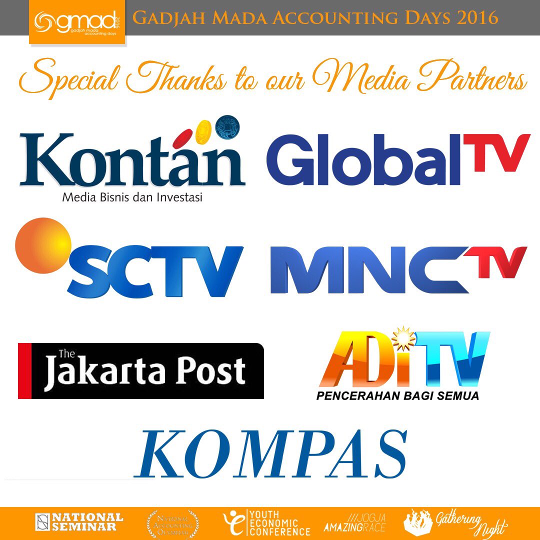 GMAD_UGM's tweet photo. We want to thank our and media partners. See you again in Gadjah Mada Accounting Days 2017! GMAD Grande! https://t.co/LtiunJ56A9