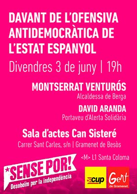 🚩🇵🇸 Aitor Blanc 🇨🇺☭ (@aitorblanc) on Twitter photo Demà tindrem la <a href="/venturosm/">Montse Venturós</a> a #santacoloma #gramenet. Desobediència front als atacs de l'estat espanyol! 19h a Can6! Demà tindrem la <a href="/venturosm/">Montse Venturós</a> a #santacoloma #gramenet. Desobediència front als atacs de l'estat espanyol! 19h a Can6!