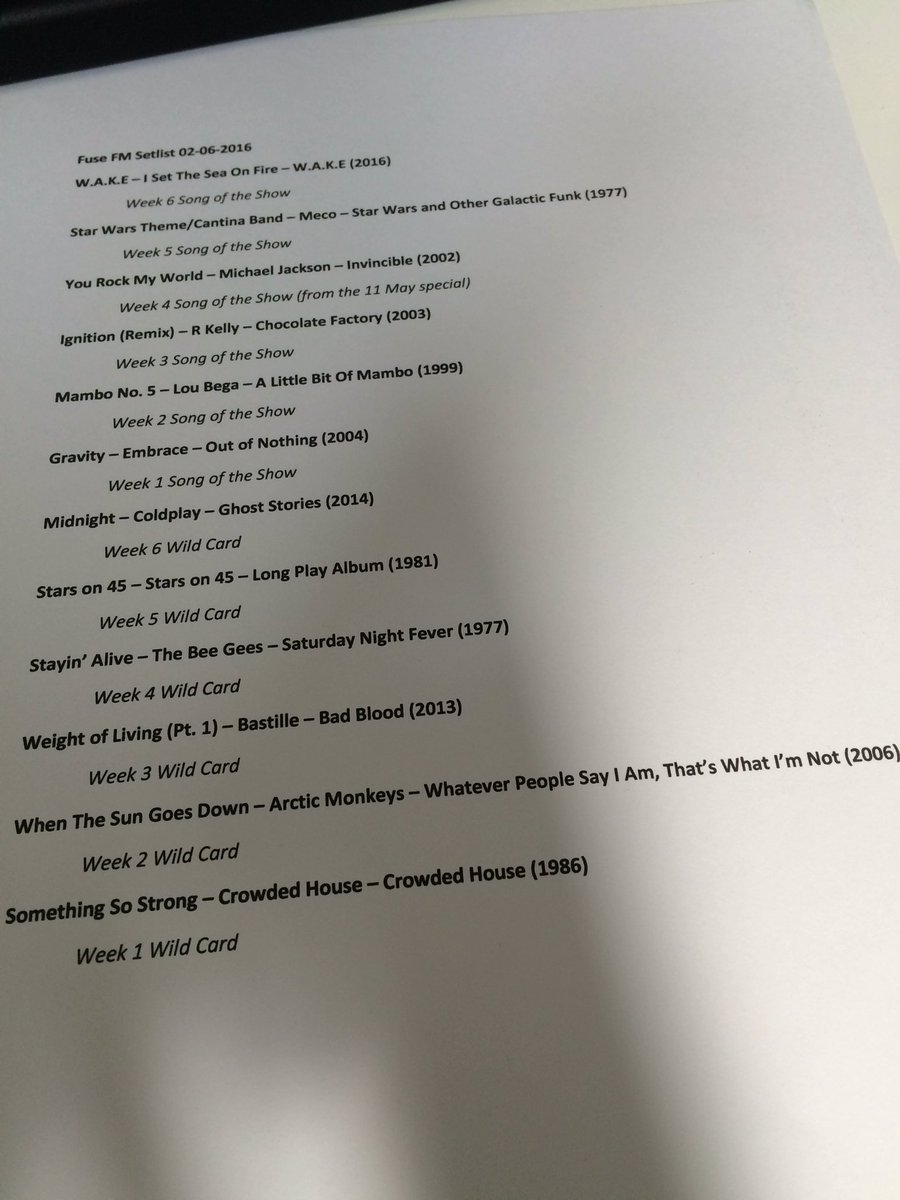 FuseFMNetwork's tweet image. Last #TheNetwork today 😢 here's the setlist - what will be the Song of the Season? Tune in at 12 to find out!