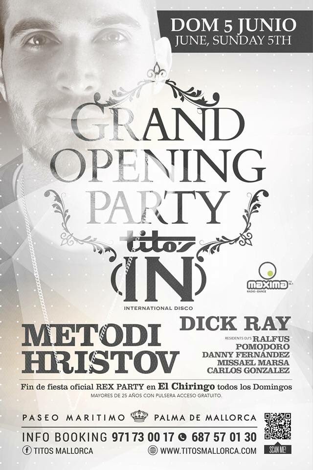 Este domingo Opening Party #titos_in con <a href="/MetodiHristov/">Metodi Hristov</a> <a href="/dickraymusic/">DICK-RAY</a> <a href="/RalfusDj/">Ralfus</a> ...