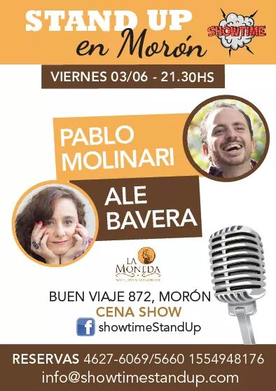 MORON!!!  VIERNES 21:30 hs hay #Stand Up en #LaMoneda (Buen Viaje) con <a href="/PabloMolinari/">Pablo Molinari</a> y <a href="/alebavera/">alejandra bavera</a>.