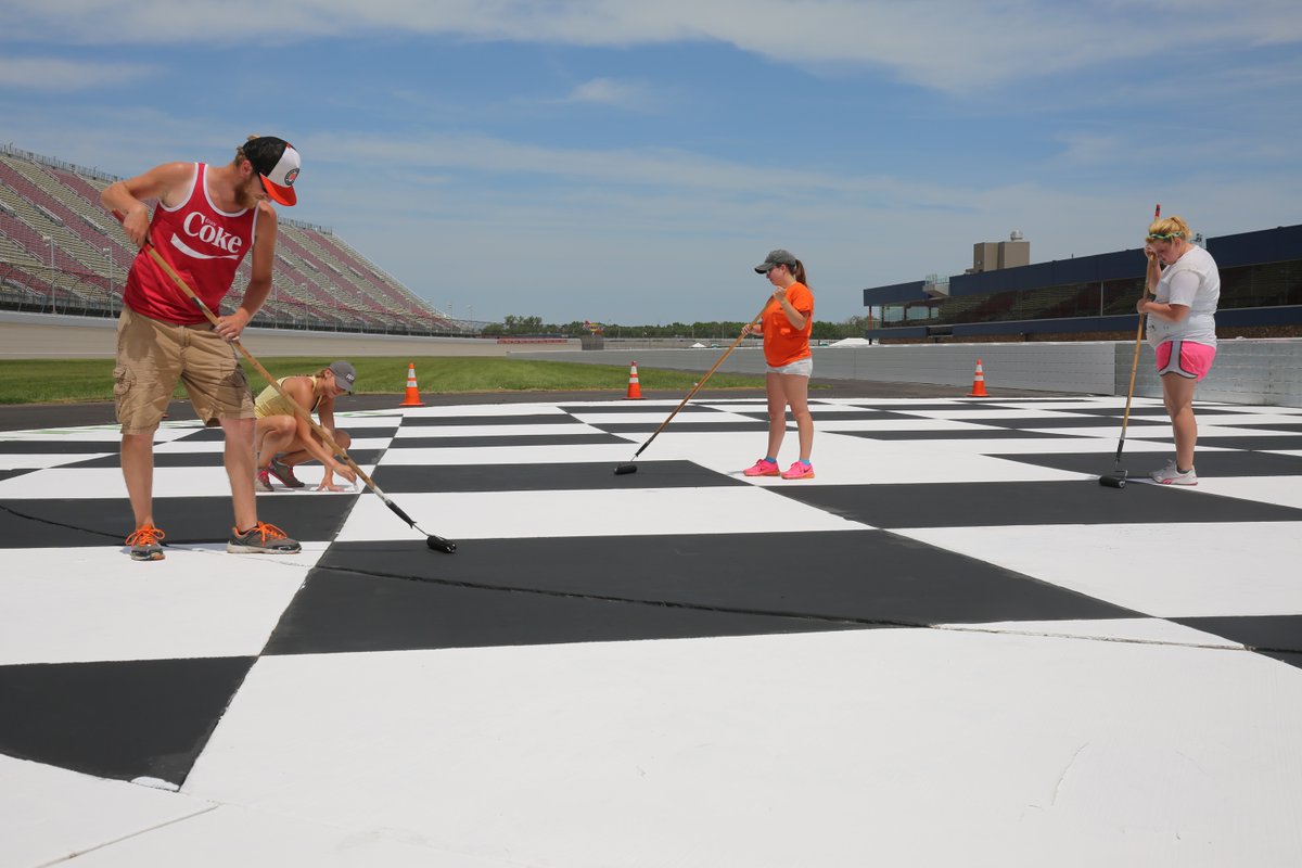 MISpeedway's tweet photo. The painters are out sprucing up the track this week! Just 10 more days until the #FireKeepersCasino400! ๐ https://t.co/3WergQYzJ7