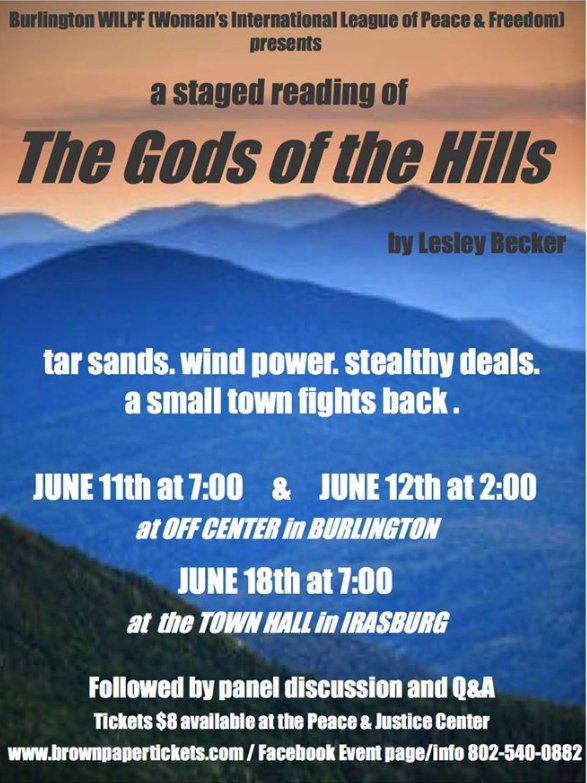 The latest from #vt playwright Lesley Becker: The Gods of the Hills. In Burlington and Irasburg.