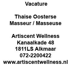 ArtiscentBeauty's tweet photo. #Vacature
#Thaise #Oosterse #Masseur #Masseuse
#Artiscent #Wellness #Kanaalkade 48
#Alkmaar 072-2200422 https://t.co/LvkzCa7Atd